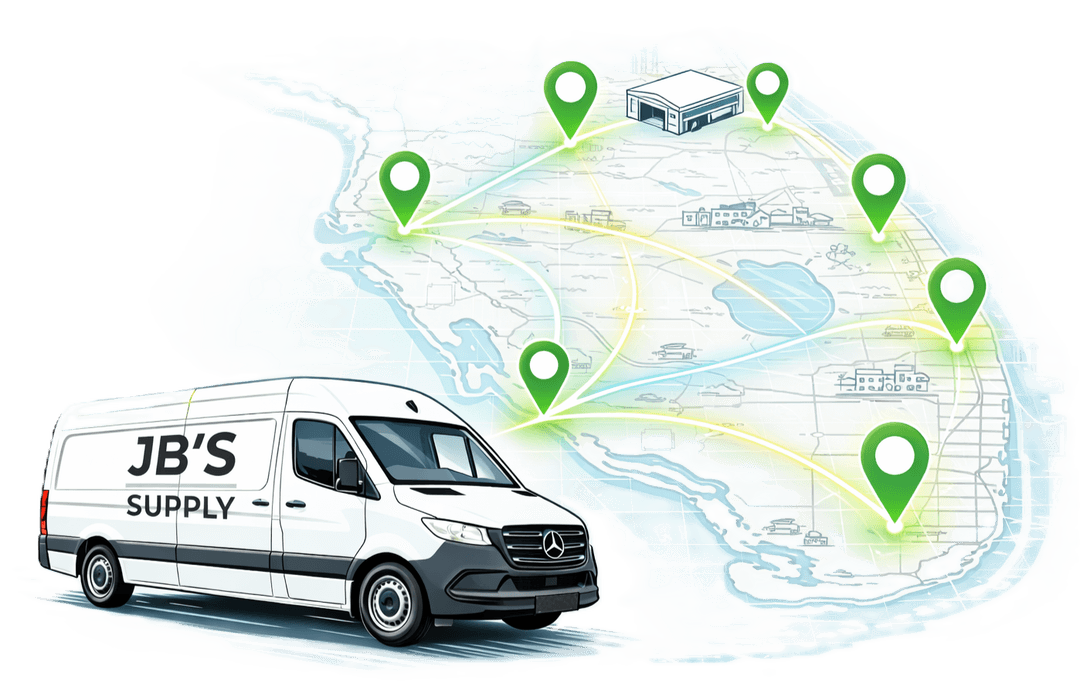 JB'S Supply South Florida delivery network map